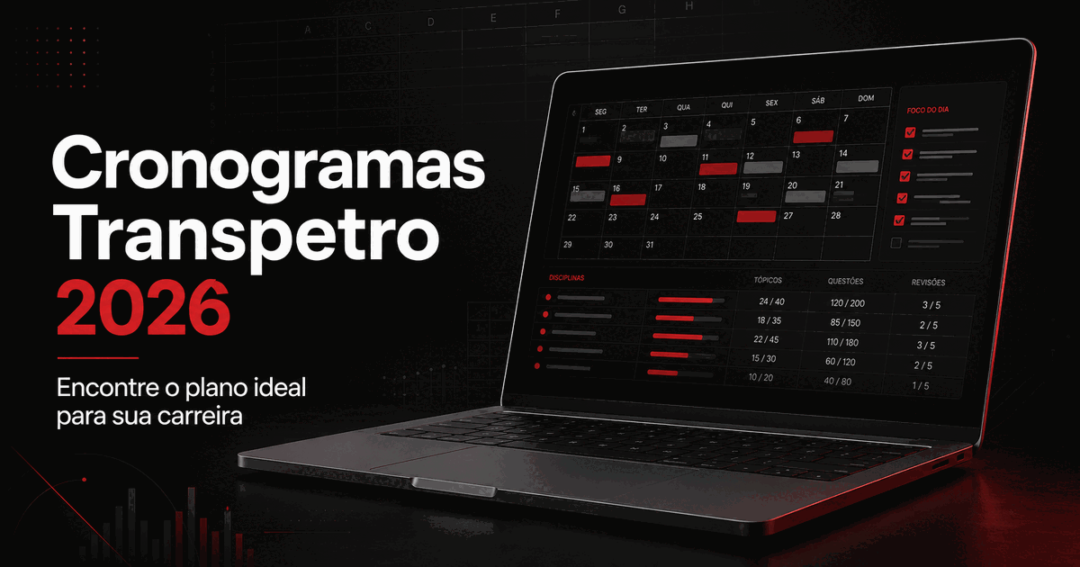 Cronogramas Transpetro 2026 em uma interface de planejamento de estudos